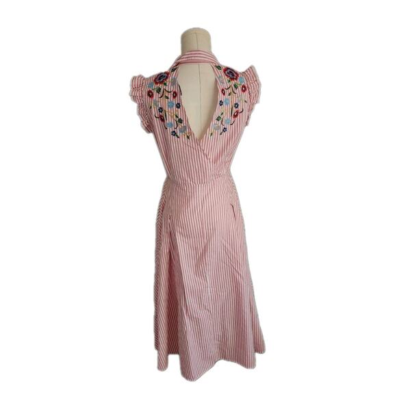 Zara Striped Poplin Midi Shirt Dress with Embroidered Flowers Size Small - Picture 4 of 8